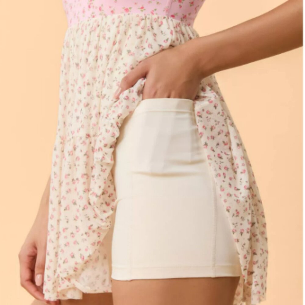 2 pcs Blogilates Women's Sweetheart Babydoll Dress - & Skort Cream Floral  XL - Picture 8 of 11